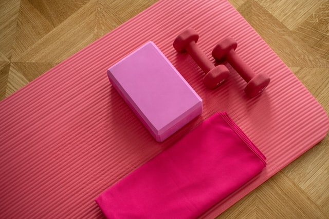 Bright pink exercising equipments,