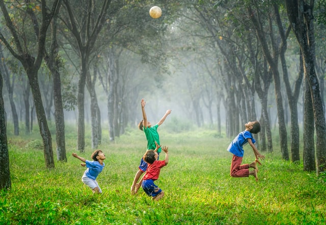 Children happily playing outside